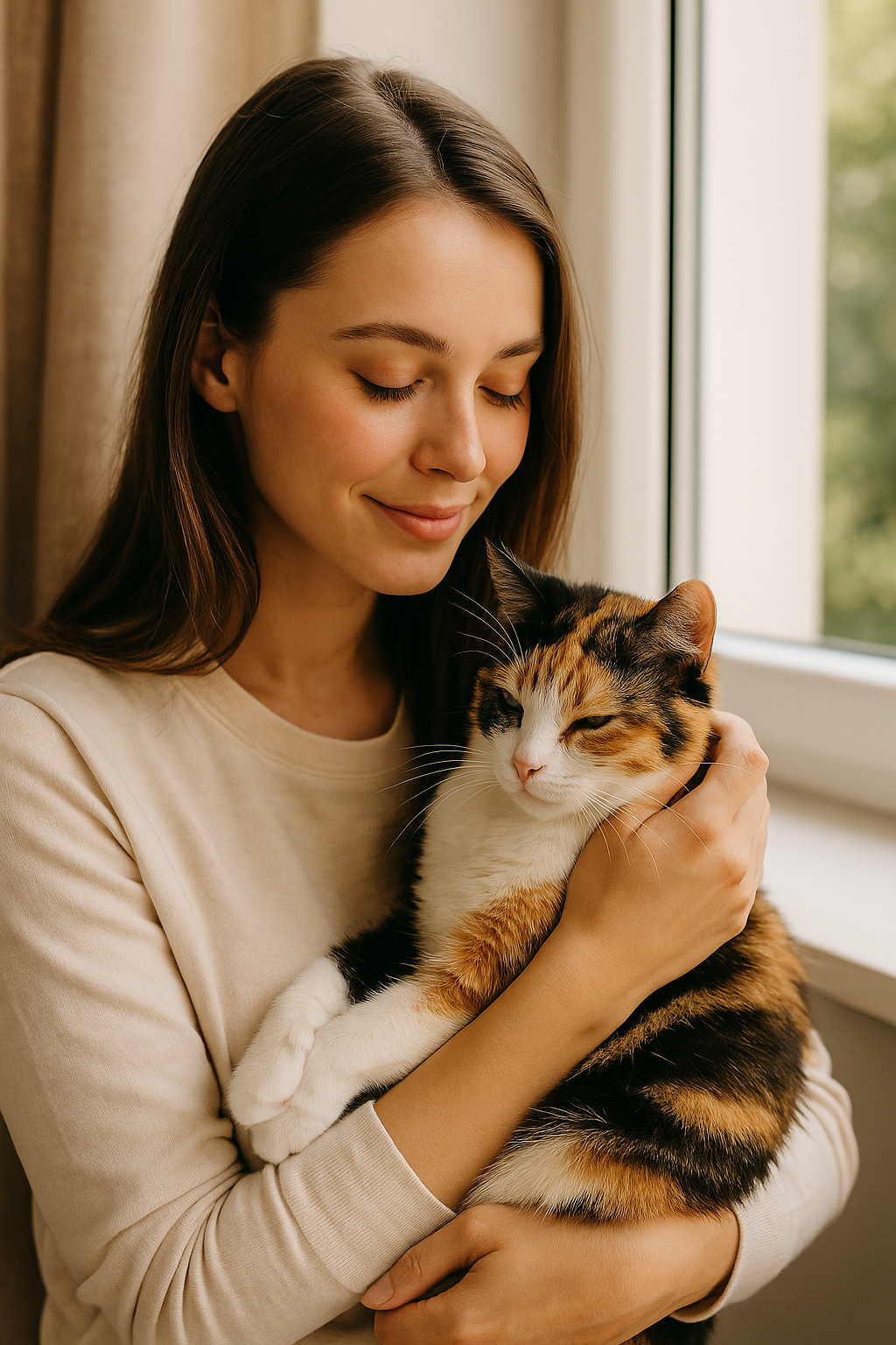 Young woman feeding stray cats outdoors with compassion and care