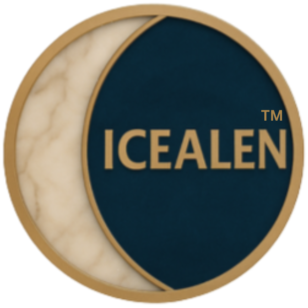 ICEALEN™ logo - dark blue and marble crescent with gold trim
